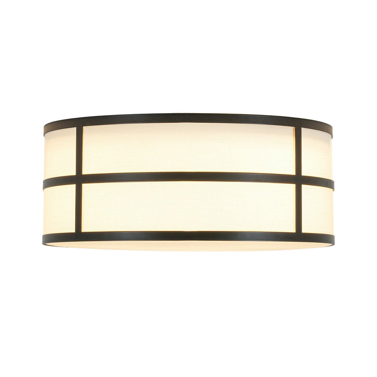 Farmhouse White Linen Fabric Drum Cage Flush Mount Light