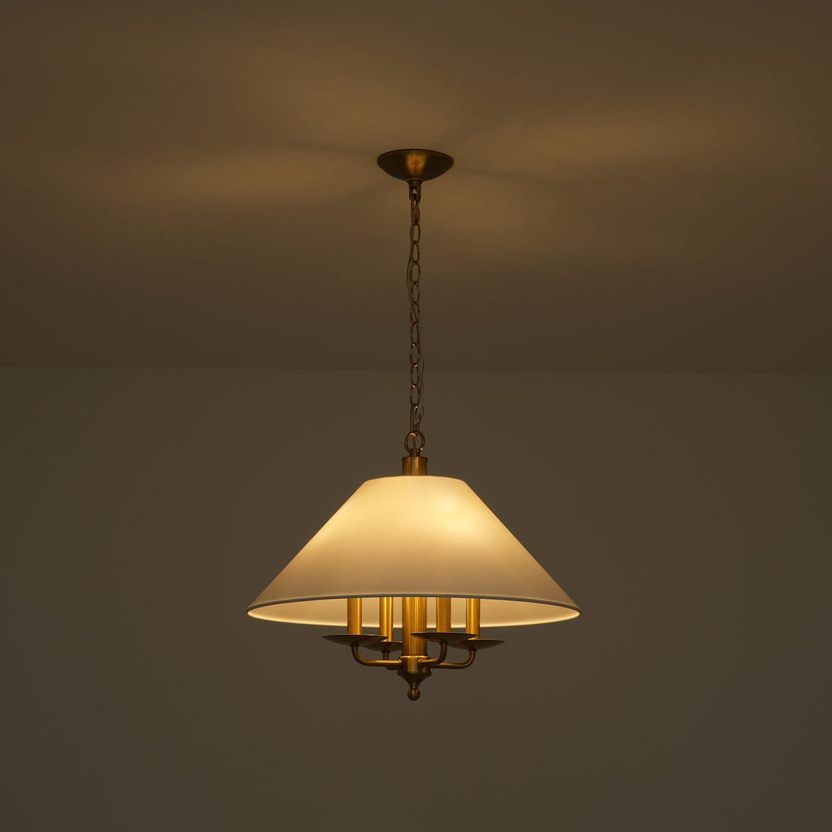 French 4-Light Candle Style Fabric Conical Cage Pendant