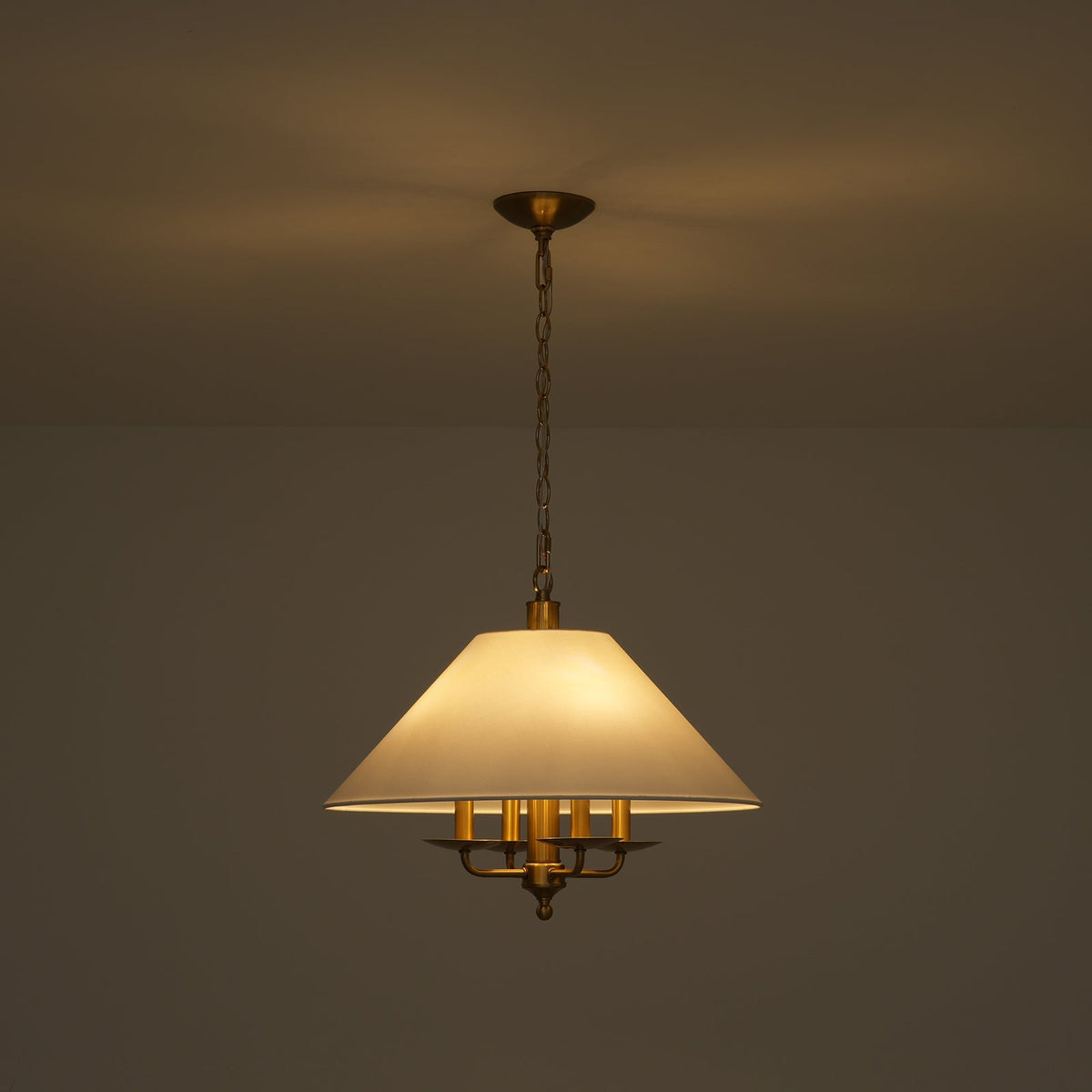 French 4-Light Candle Style Fabric Conical Cage Pendant