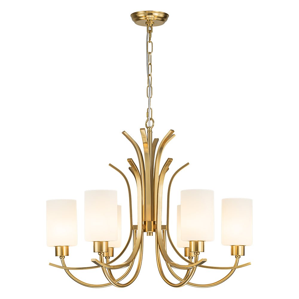 French 6-Light Frosted Glass Shade Scrolling Chandelier