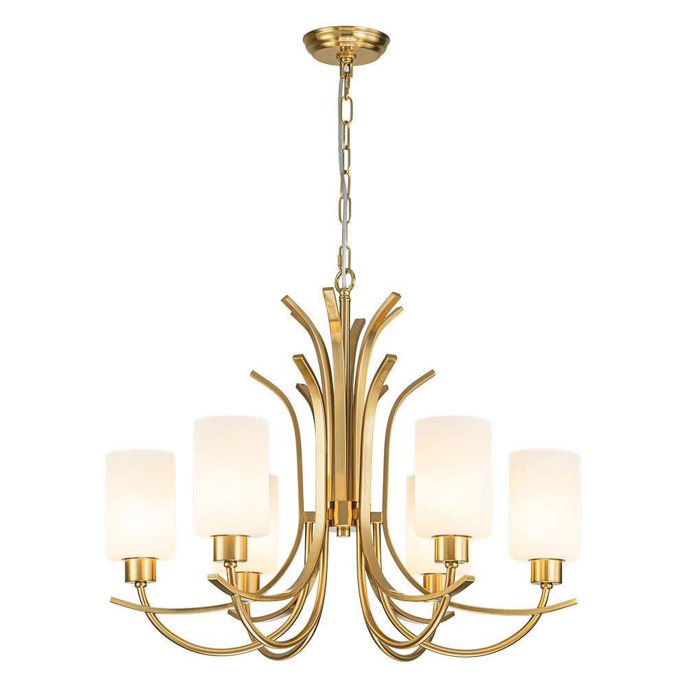 French 6-Light Frosted Glass Shade Scrolling Chandelier