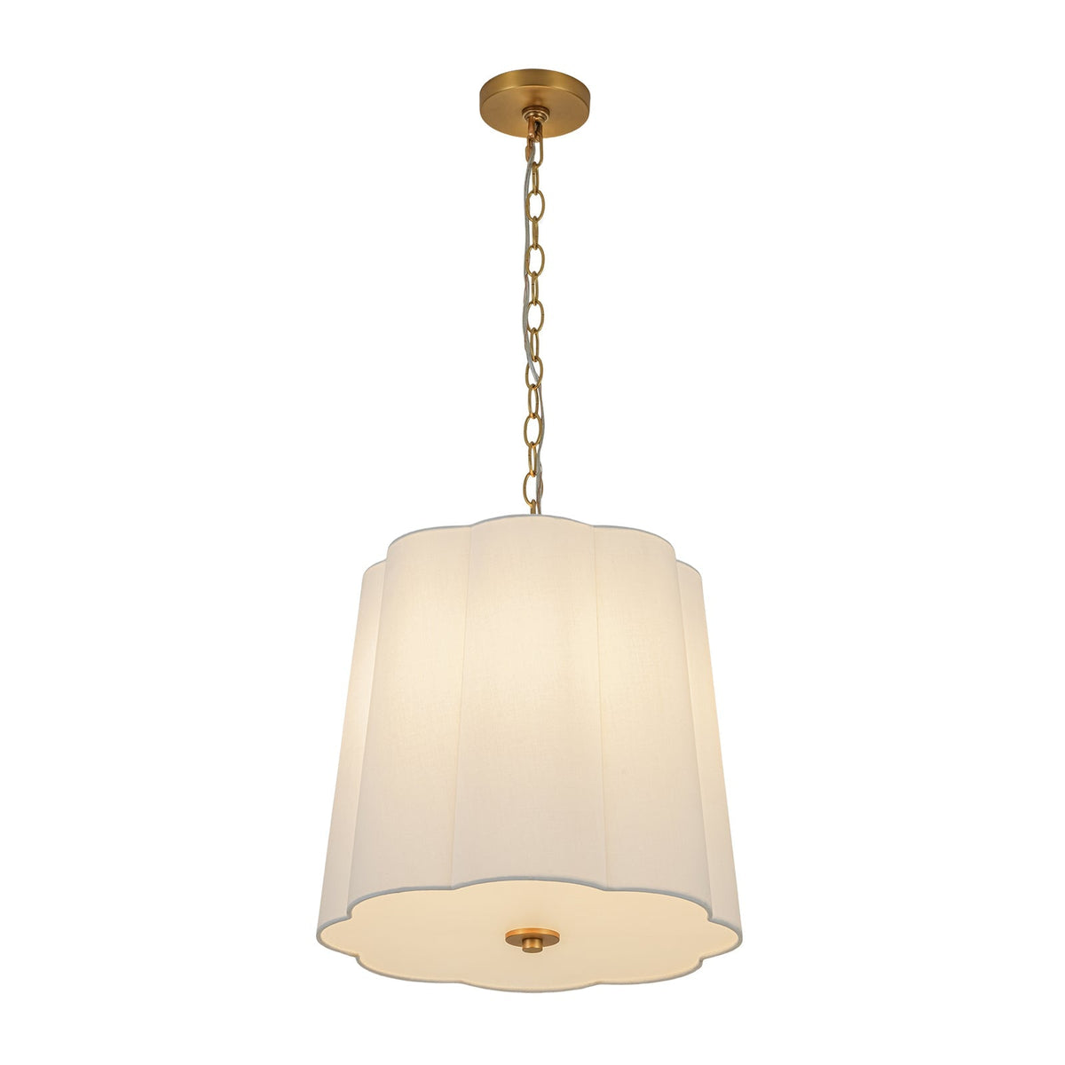 French Bloom White Fabric Scalloped Drum Cage Pendant