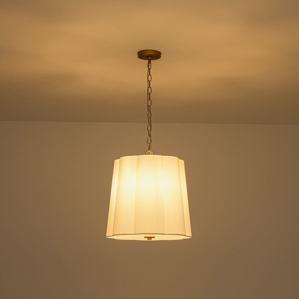 French Bloom White Fabric Scalloped Drum Cage Pendant
