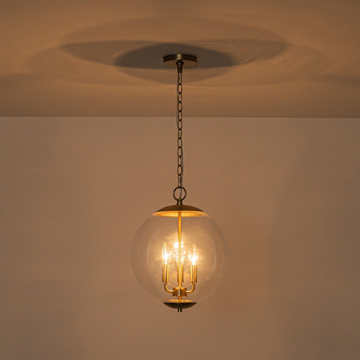 French Brass Candle Style Clear Glass Globe Pendant Light