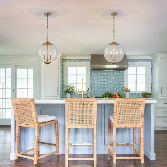 French Brass Candle Style Clear Glass Globe Pendant Light