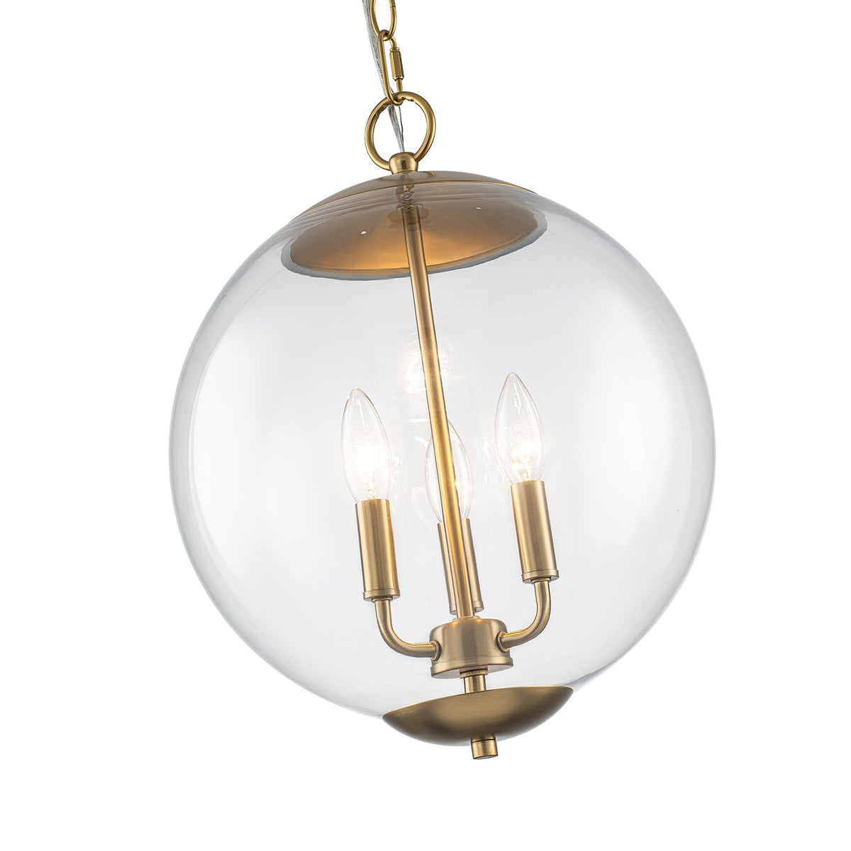 French Brass Candle Style Clear Glass Globe Pendant Light