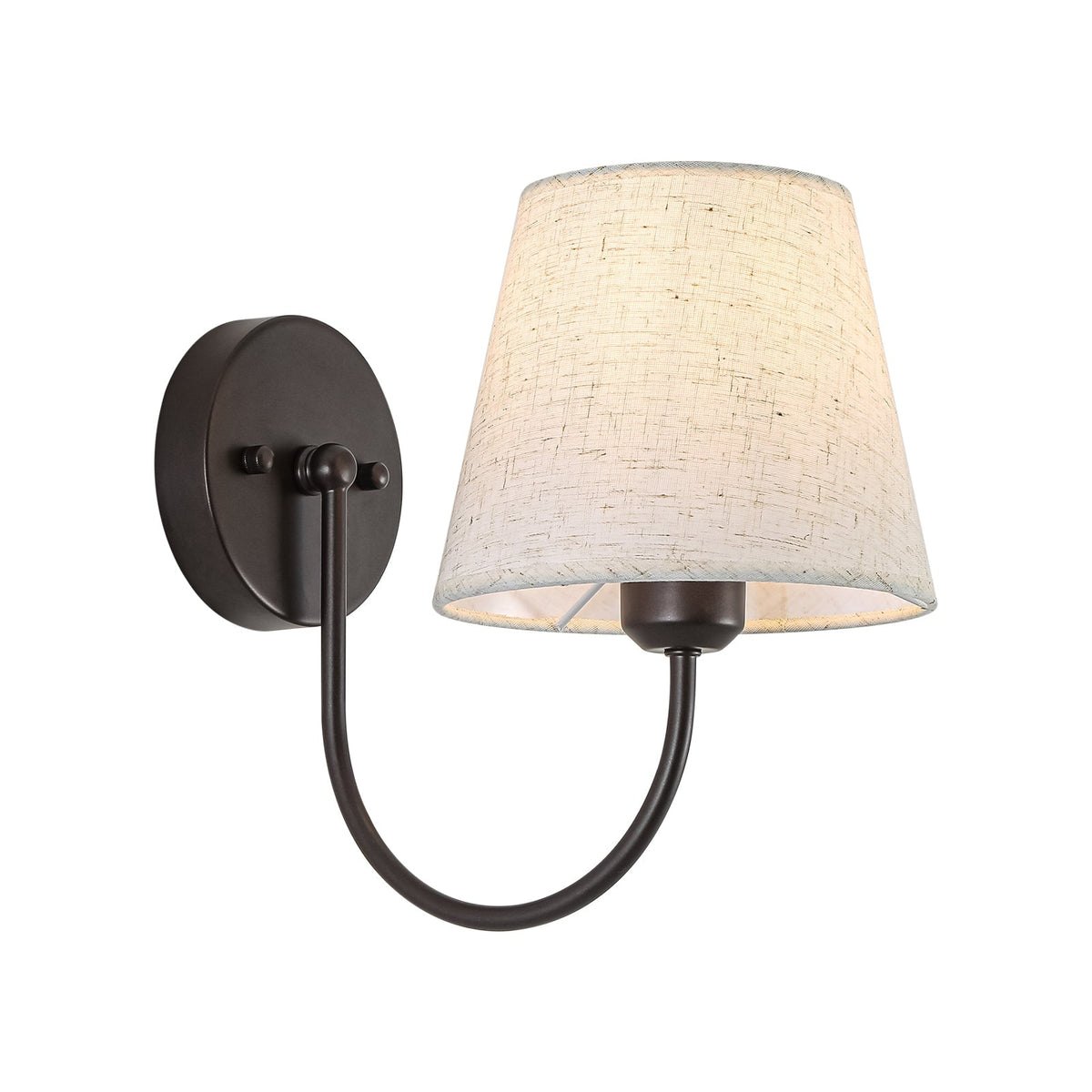 French Country 1-Light Beige Fabric Cone Armed Wall Sconce