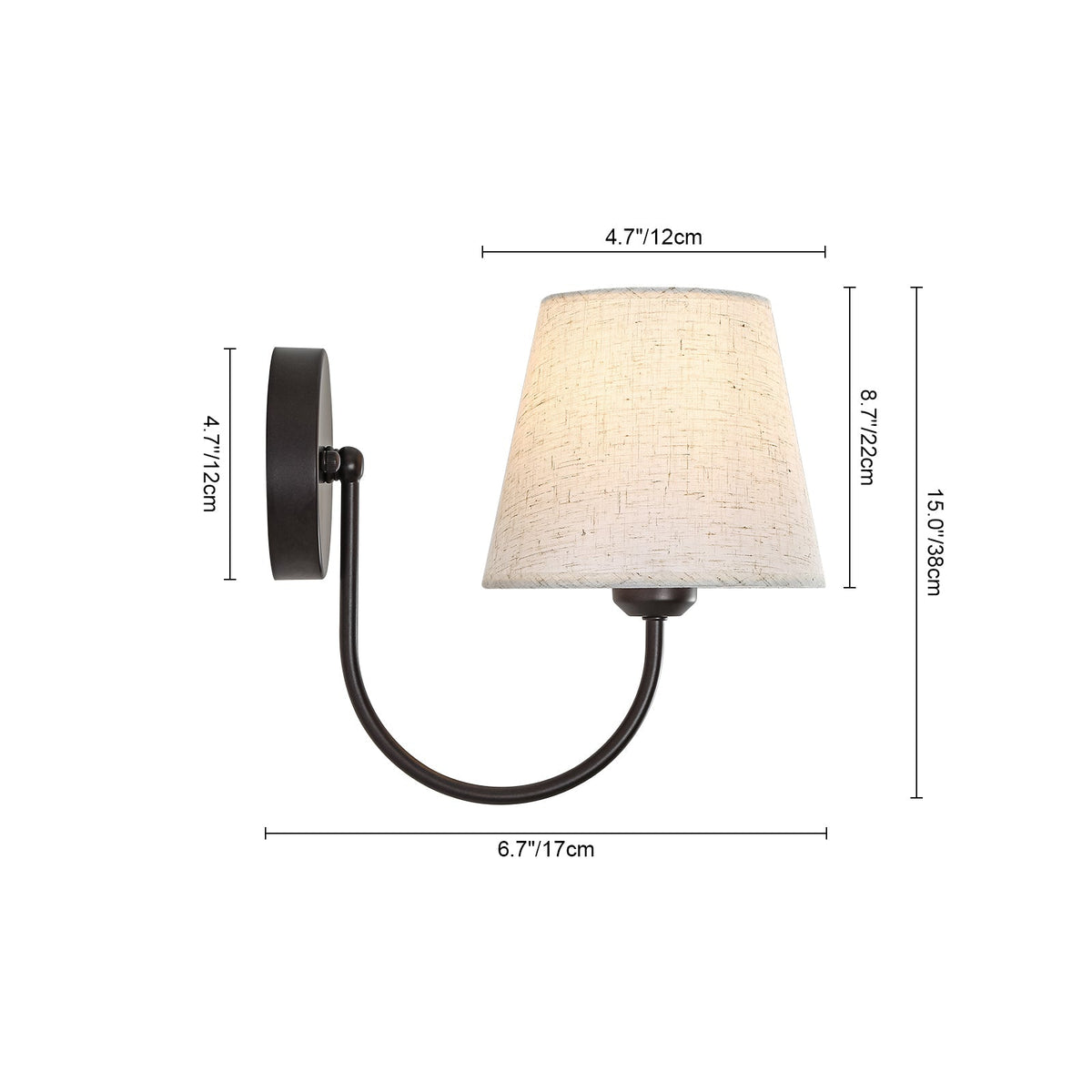 French Country 1-Light Beige Fabric Cone Armed Wall Sconce