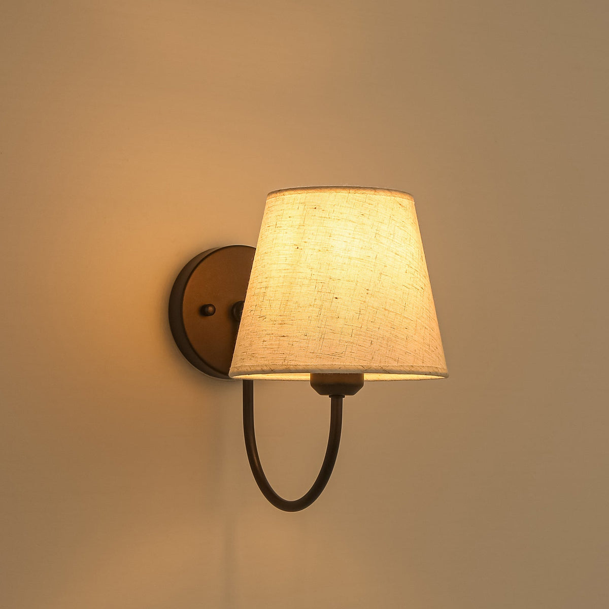 French Country 1-Light Beige Fabric Cone Armed Wall Sconce