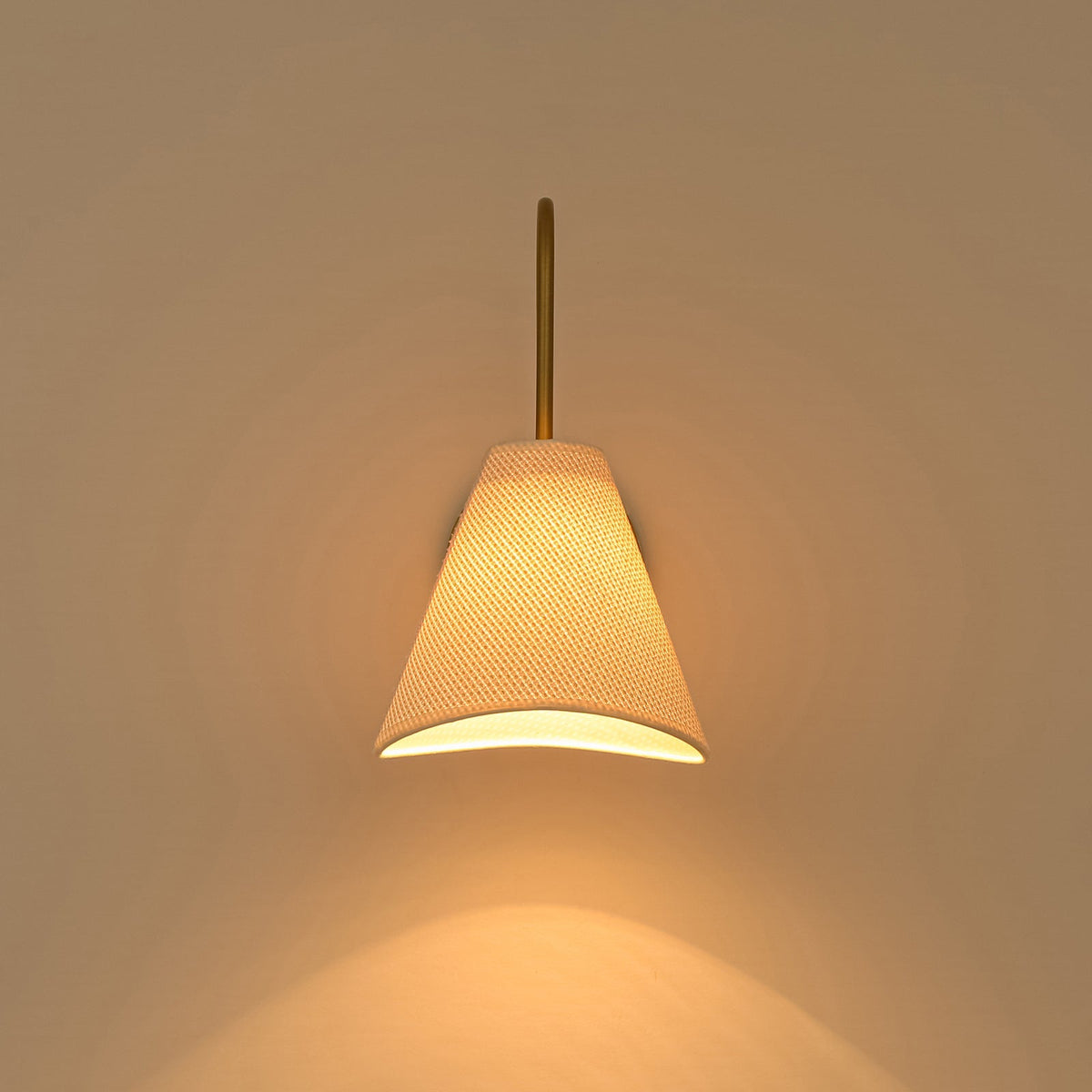 French Country 1-Light Beige Woven Fabric Cone Wall Sconce