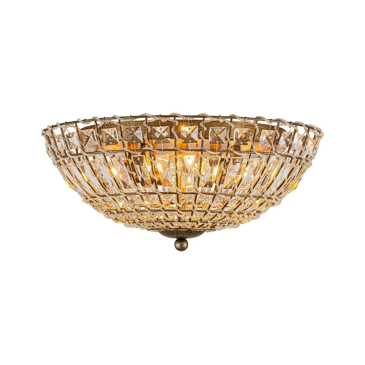 French Country Antique Bronze Round Crystal Cage Flush Mount