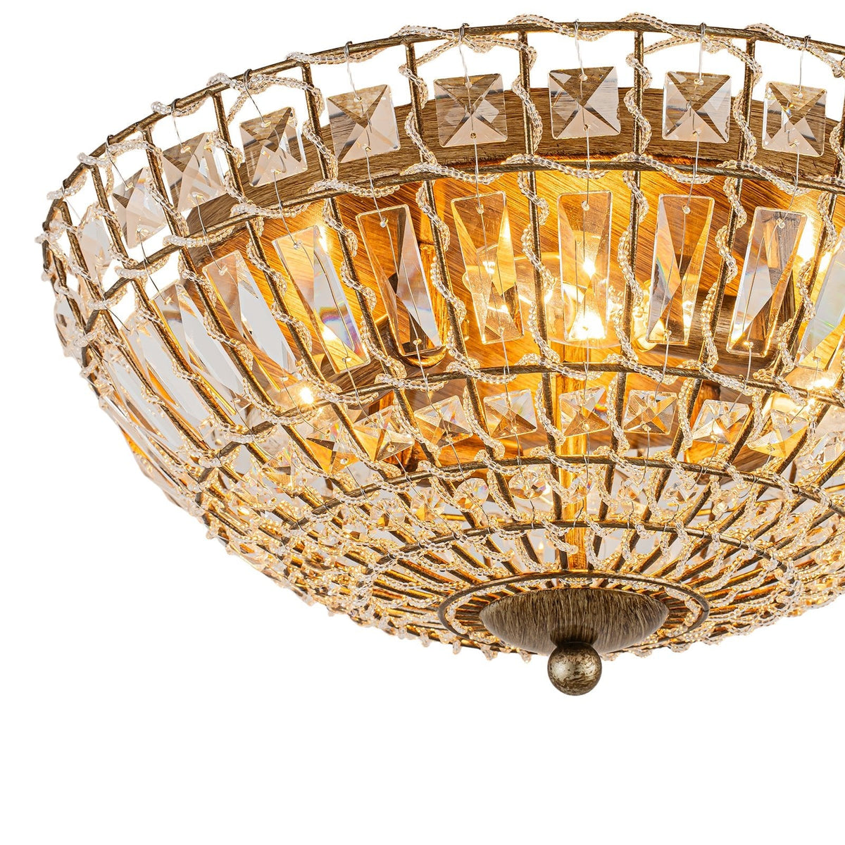 French Country Antique Bronze Round Crystal Cage Flush Mount