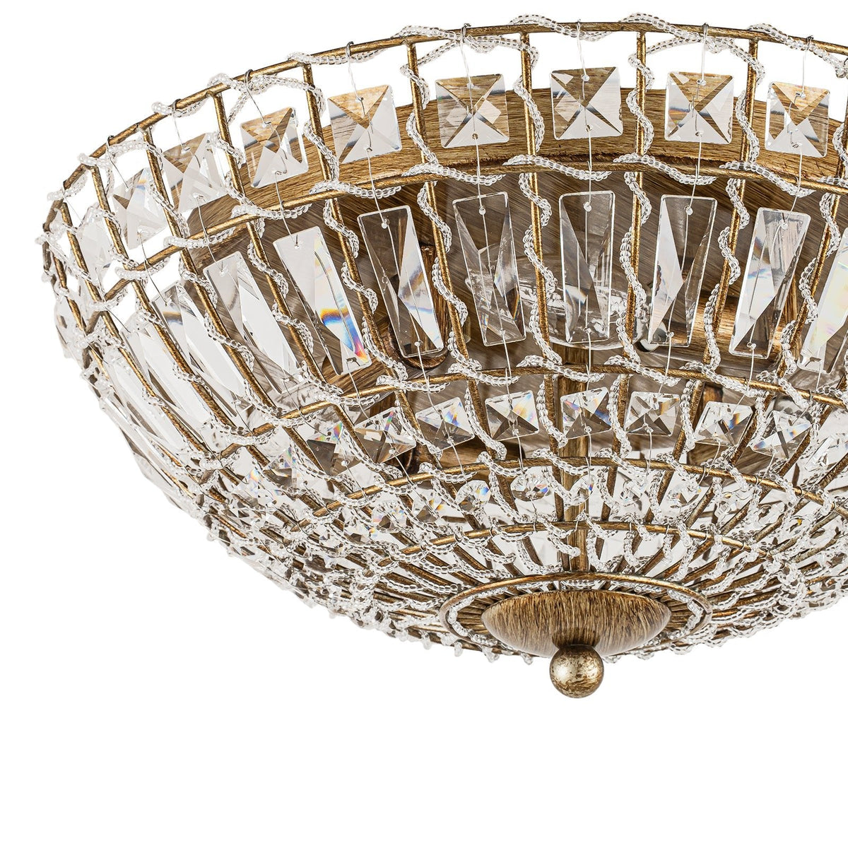 French Country Antique Bronze Round Crystal Cage Flush Mount