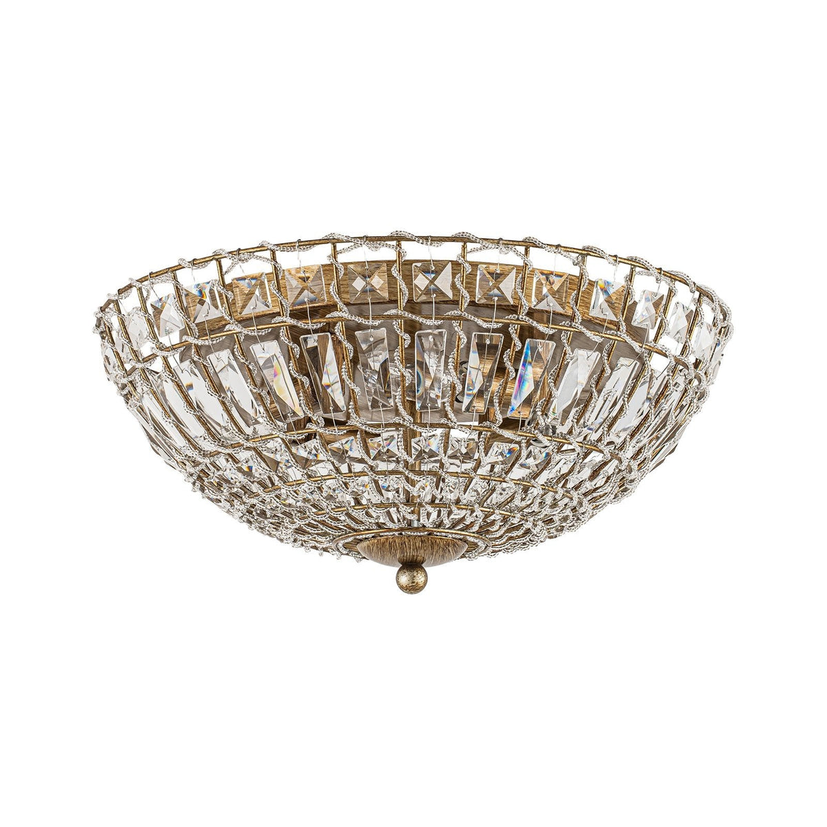 French Country Antique Bronze Round Crystal Cage Flush Mount