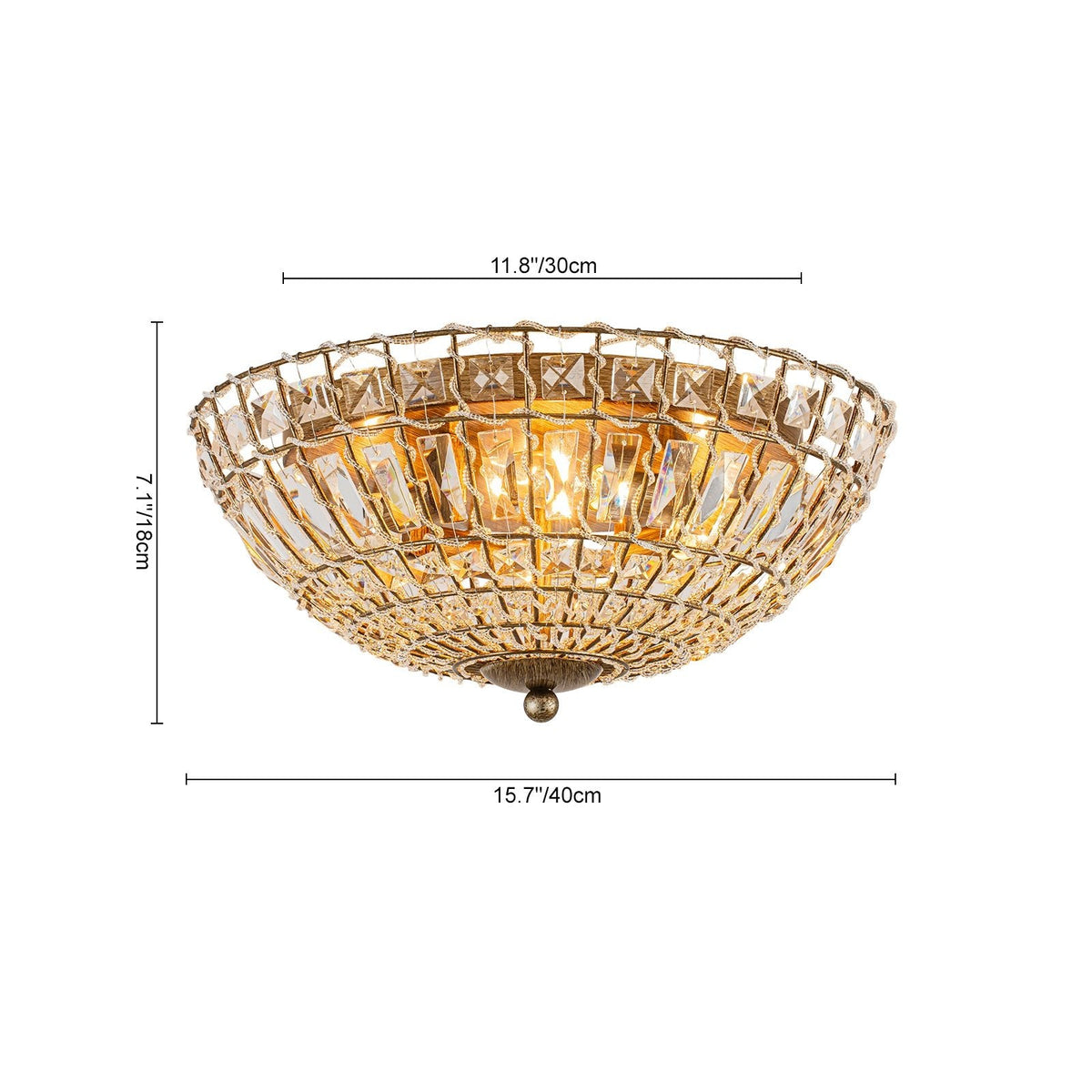 French Country Antique Bronze Round Crystal Cage Flush Mount