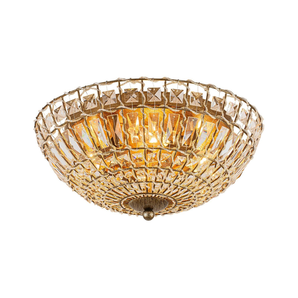 French Country Antique Bronze Round Crystal Cage Flush Mount