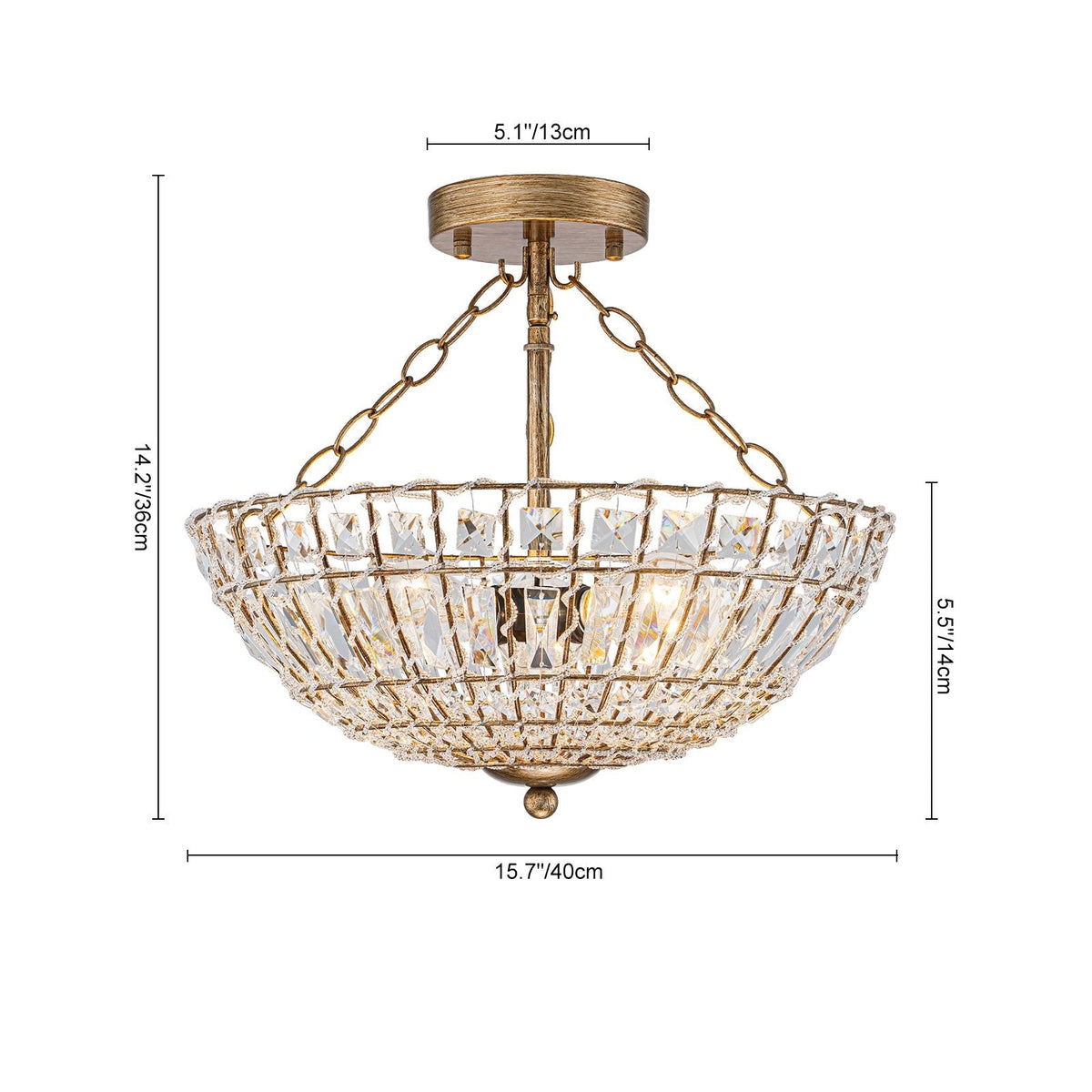 French Country Antique Round Crystal Cage Semi Flush Mount