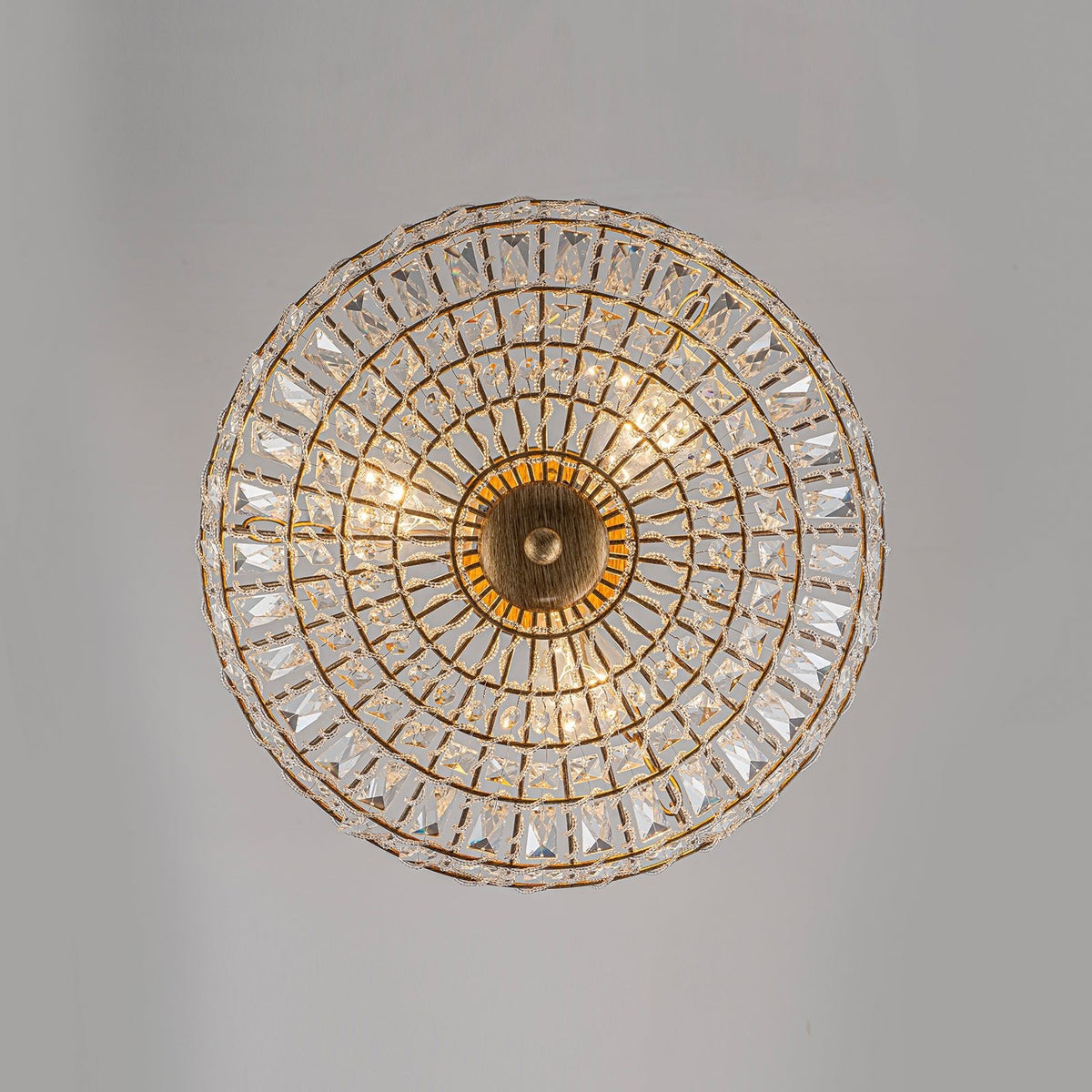 French Country Antique Round Crystal Cage Semi Flush Mount