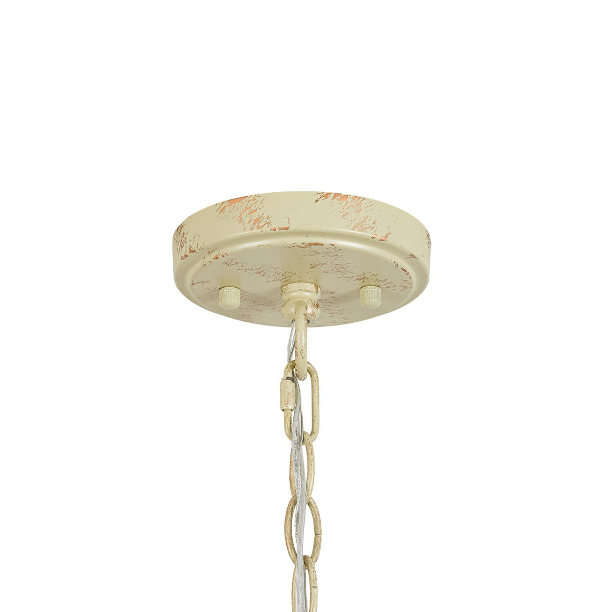 French Country Distressed Beige Metal Drum Candle Cage Pendant