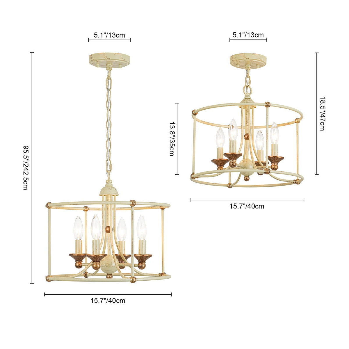 French Country Distressed Beige Metal Drum Candle Cage Pendant