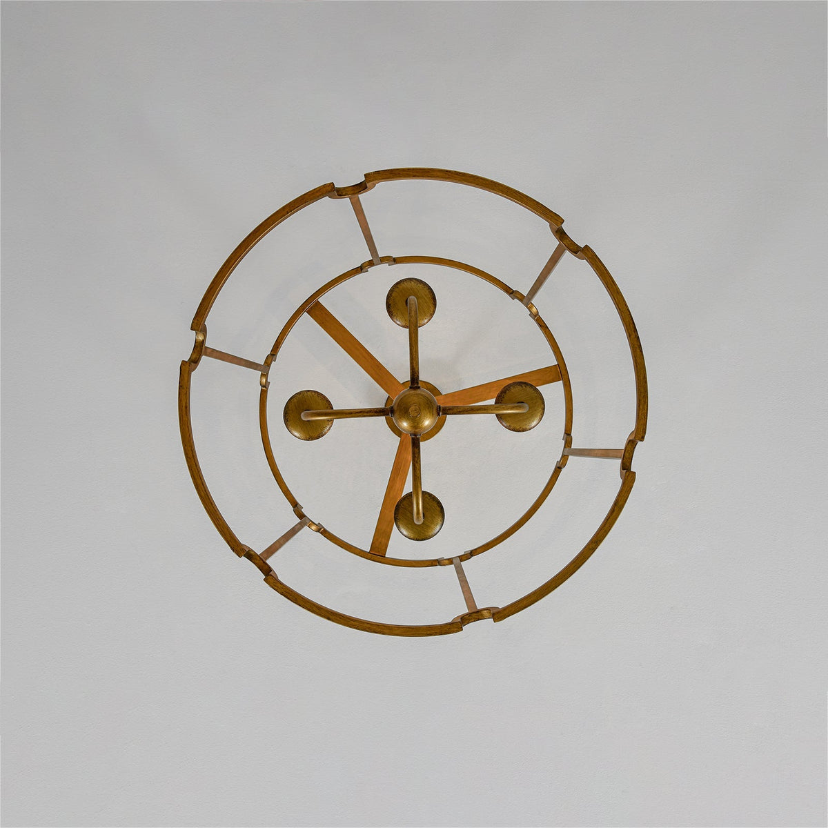 French Country Distressed Gold Candle Style Cylinder Lantern Chandelier