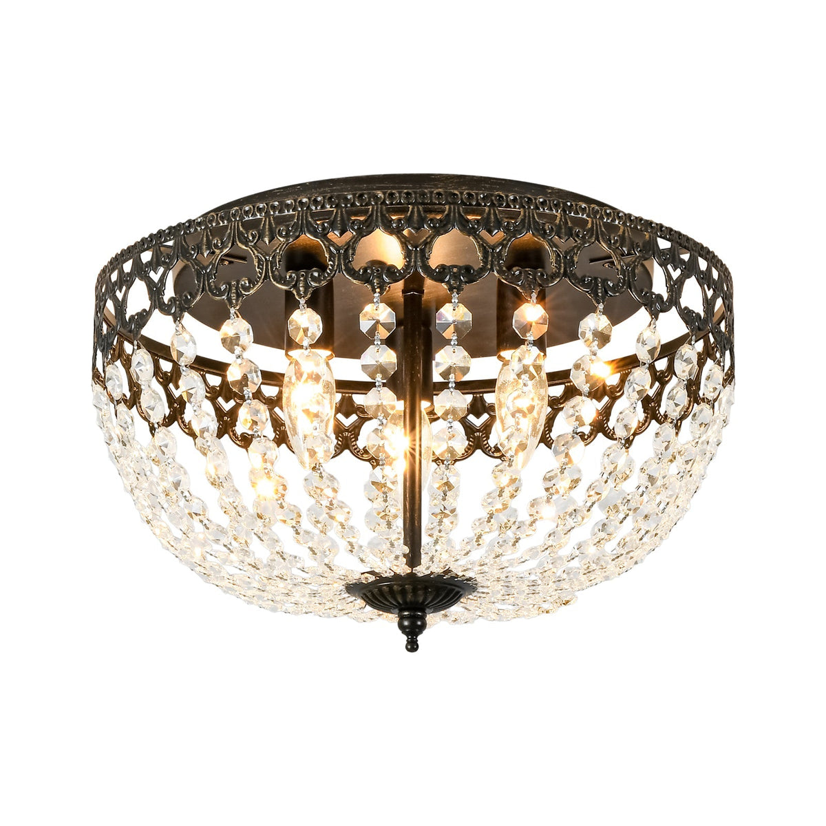 French Country Empire Draped Crystal Cage Semi Flush Mount