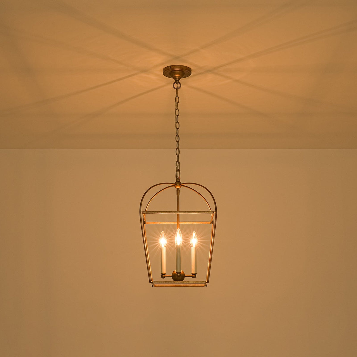 French Distressed Gold Candle Arch Square Lantern Chandelier