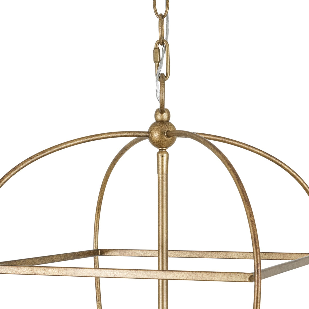 French Distressed Gold Candle Arch Square Lantern Chandelier
