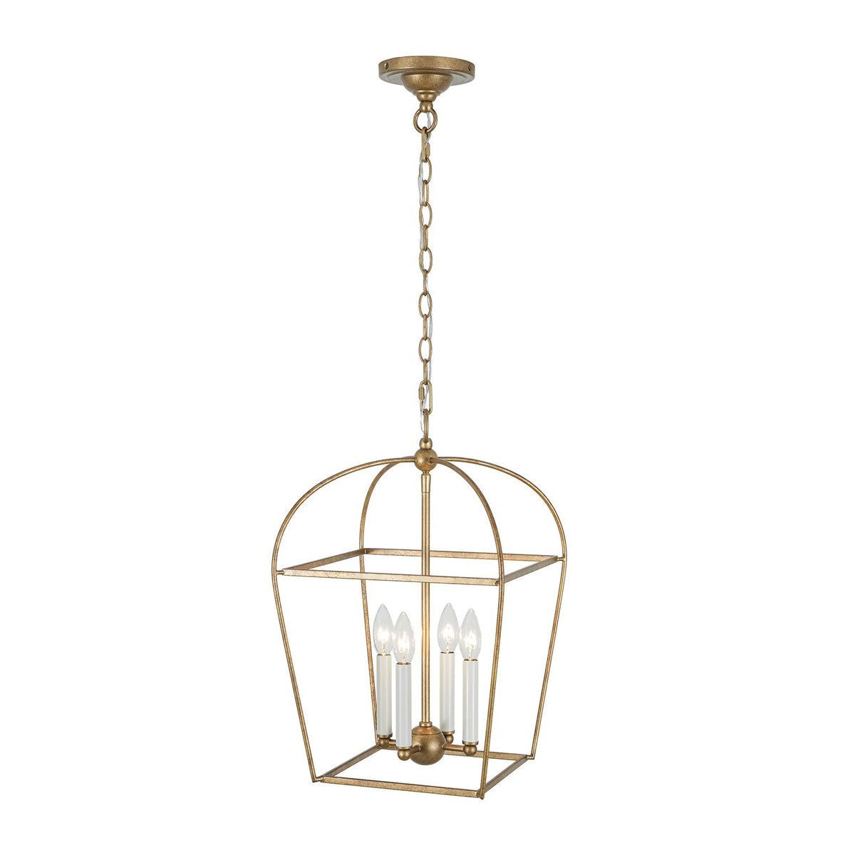 French Distressed Gold Candle Arch Square Lantern Chandelier