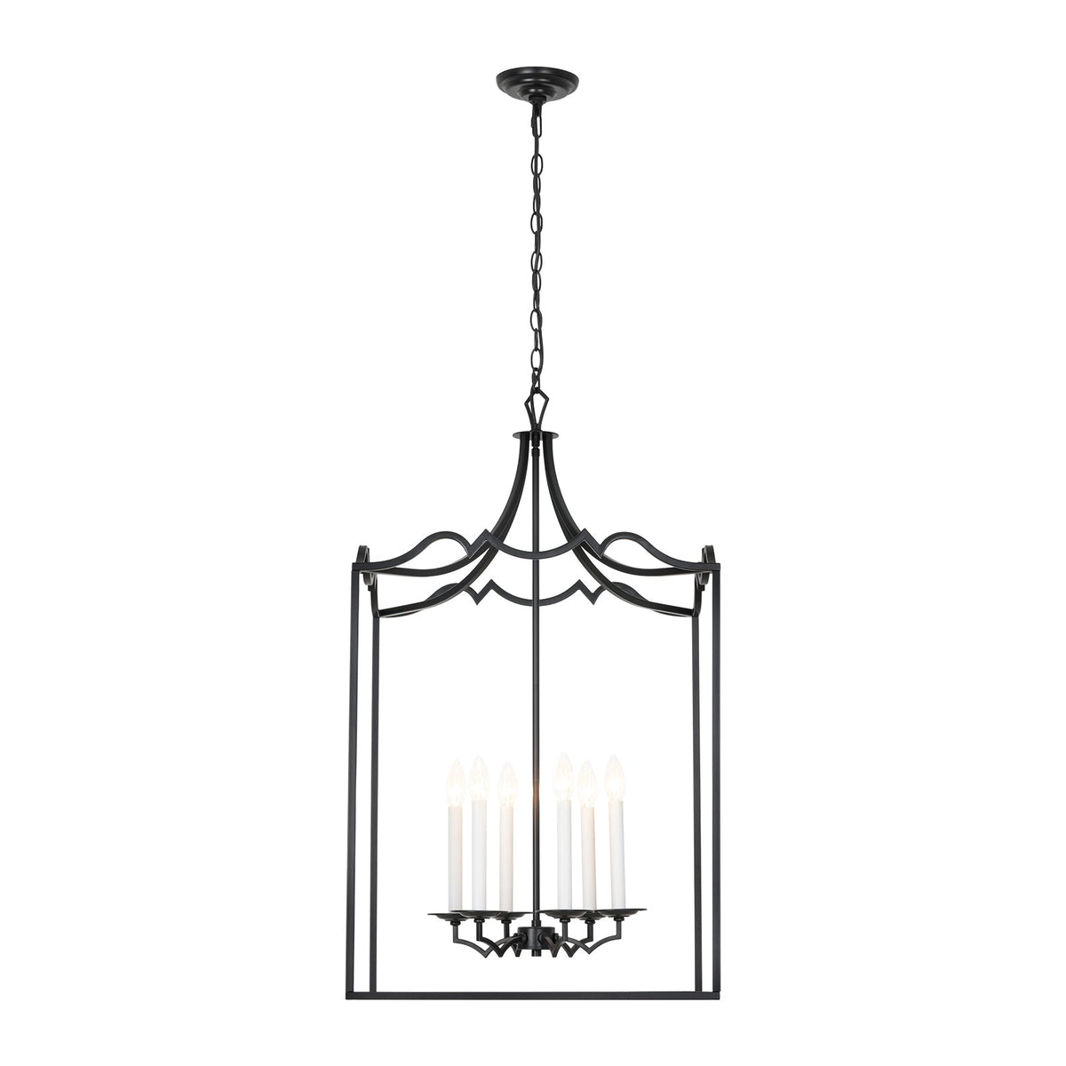21.7“ French Manor Black Candle Square Lantern Entry Chandelier