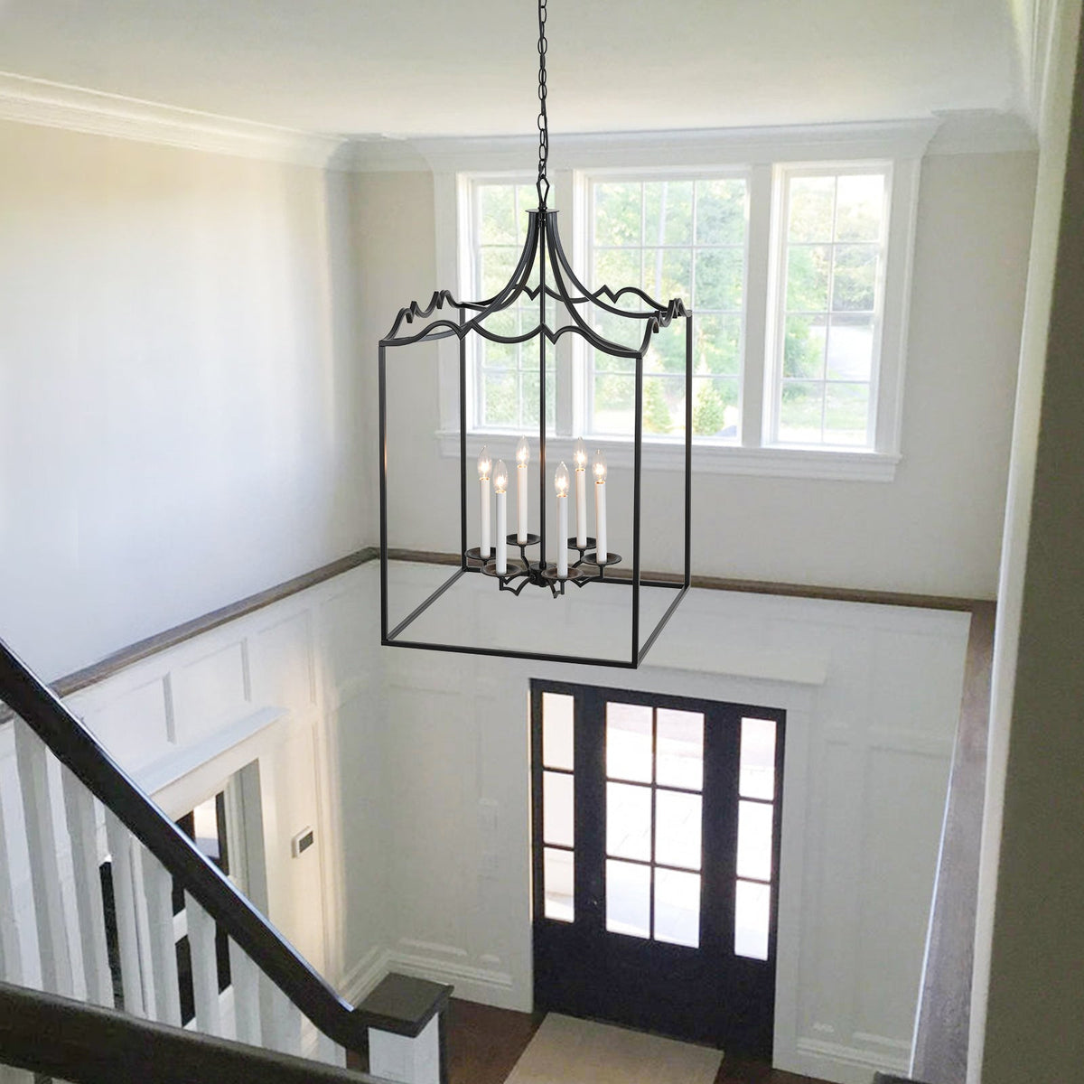 21.7“ French Manor Black Candle Square Lantern Entry Chandelier