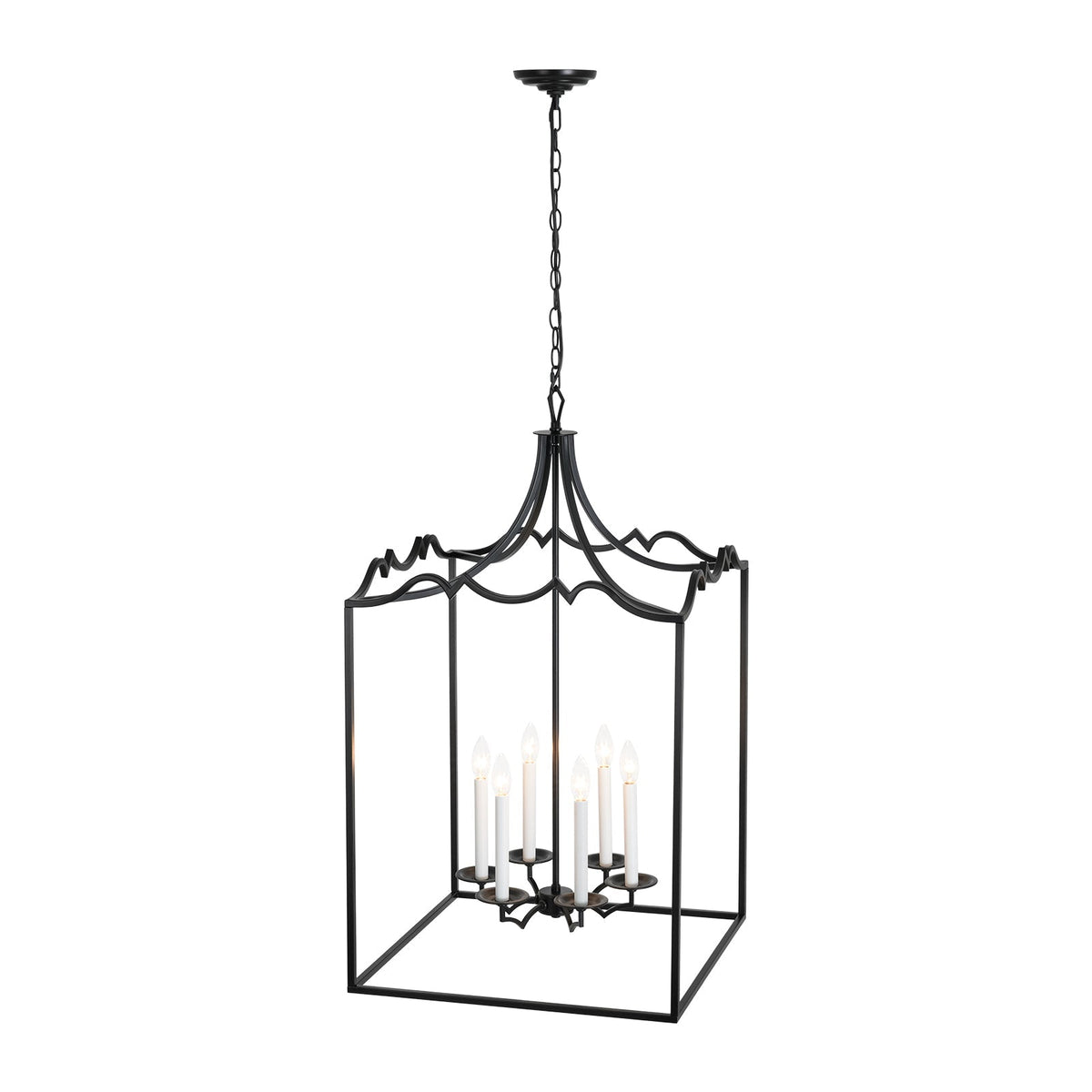 21.7“ French Manor Black Candle Square Lantern Entry Chandelier