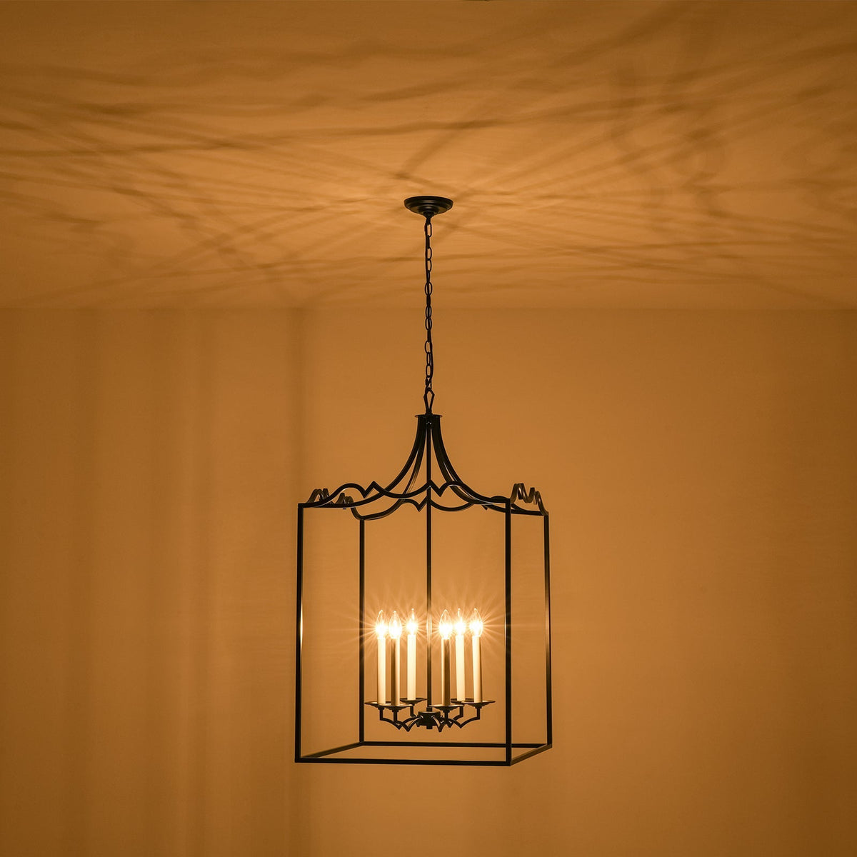21.7“ French Manor Black Candle Square Lantern Entry Chandelier
