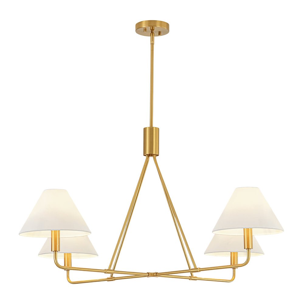 French Luxe Brass 4-Light White Linen Shade Candle Chandelier