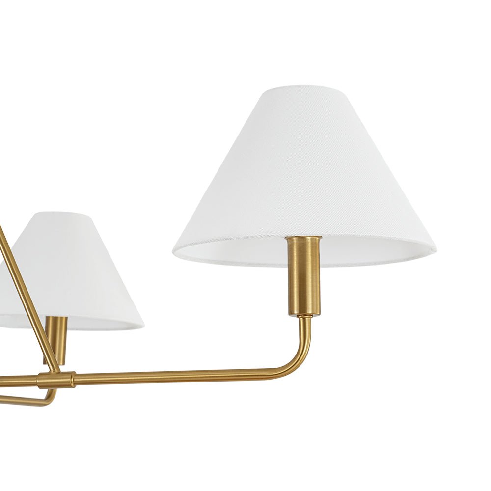 French Luxe Brass 4-Light White Linen Shade Candle Chandelier
