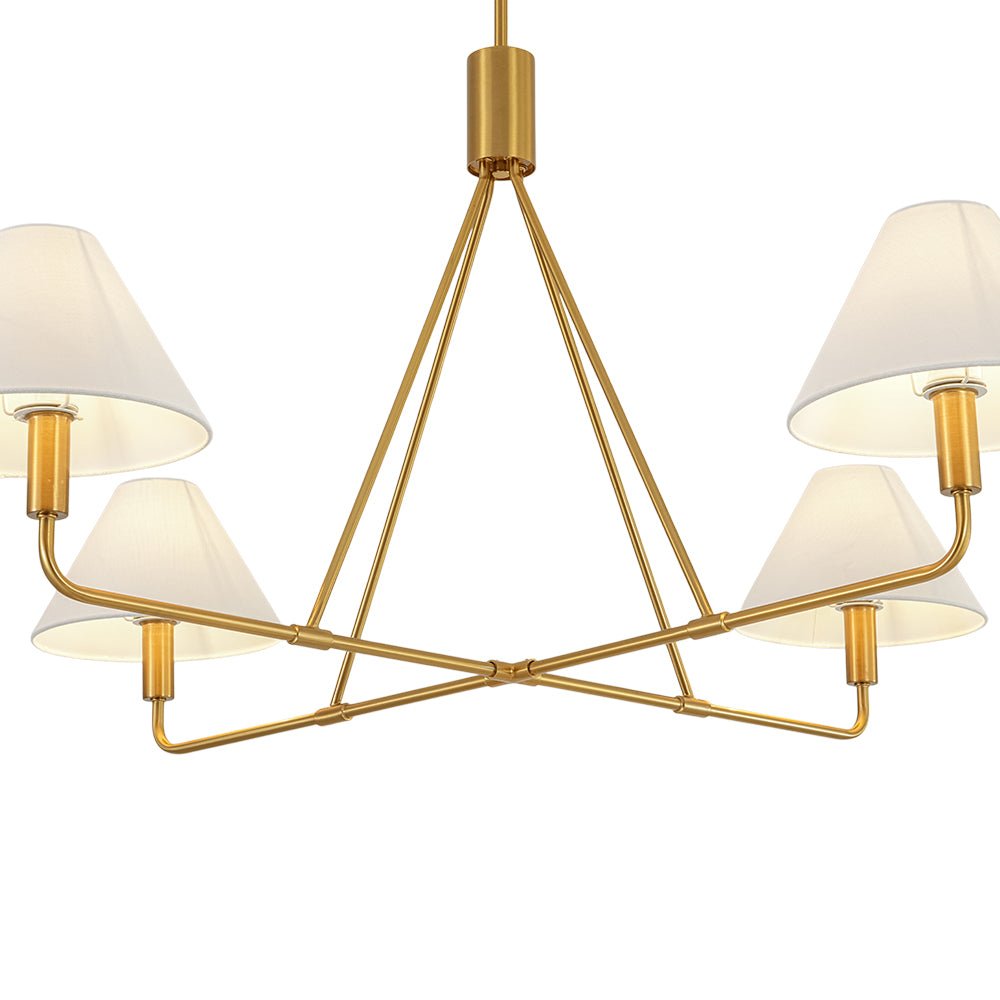 French Luxe Brass 4-Light White Linen Shade Candle Chandelier