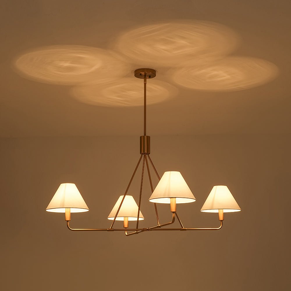 French Luxe Brass 4-Light White Linen Shade Candle Chandelier
