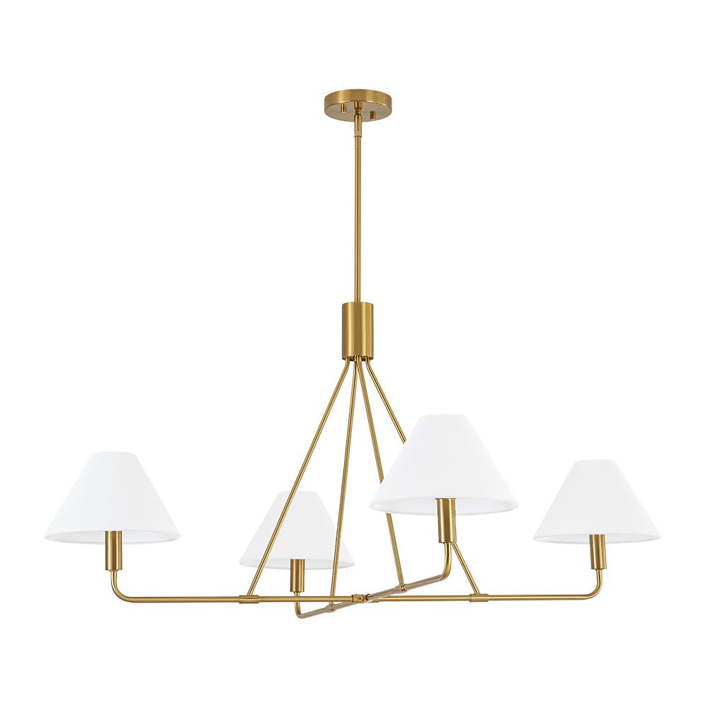 French Luxe Brass 4-Light White Linen Shade Candle Chandelier