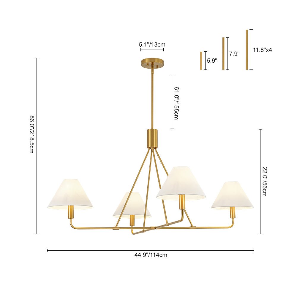 French Luxe Brass 4-Light White Linen Shade Candle Chandelier
