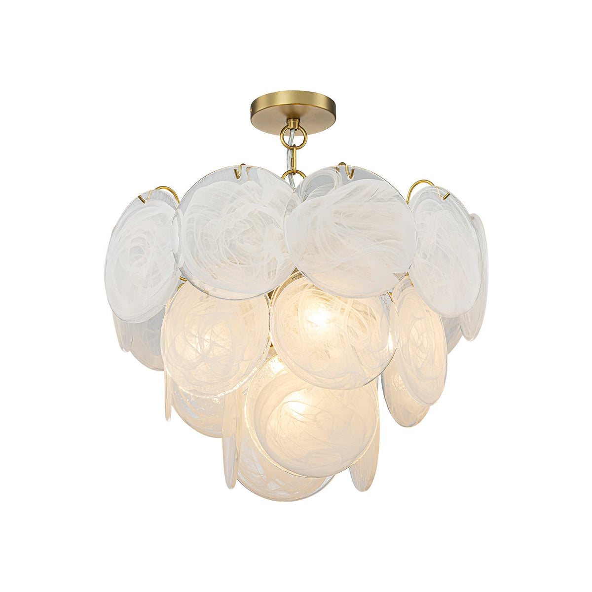Glam Brass Opal Swirl Glass Round Tiered Chandelier