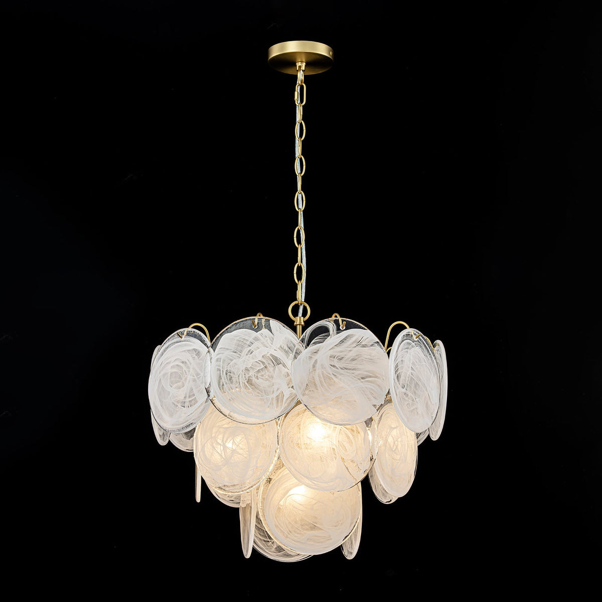 Glam Brass Opal Swirl Glass Round Tiered Chandelier