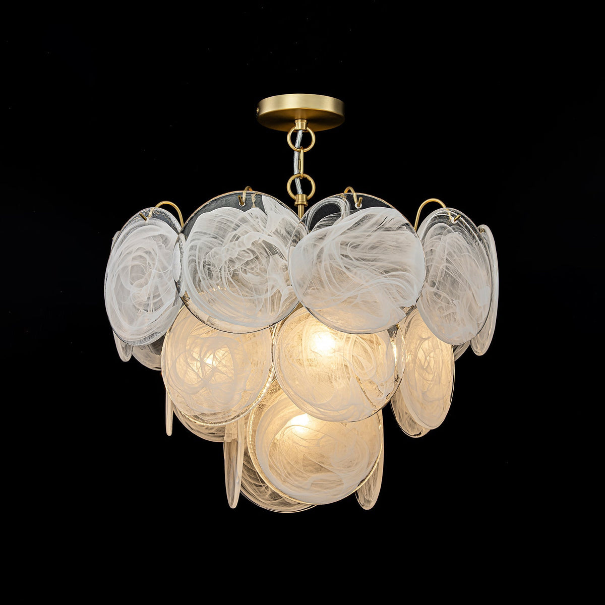 Glam Brass Opal Swirl Glass Round Tiered Chandelier