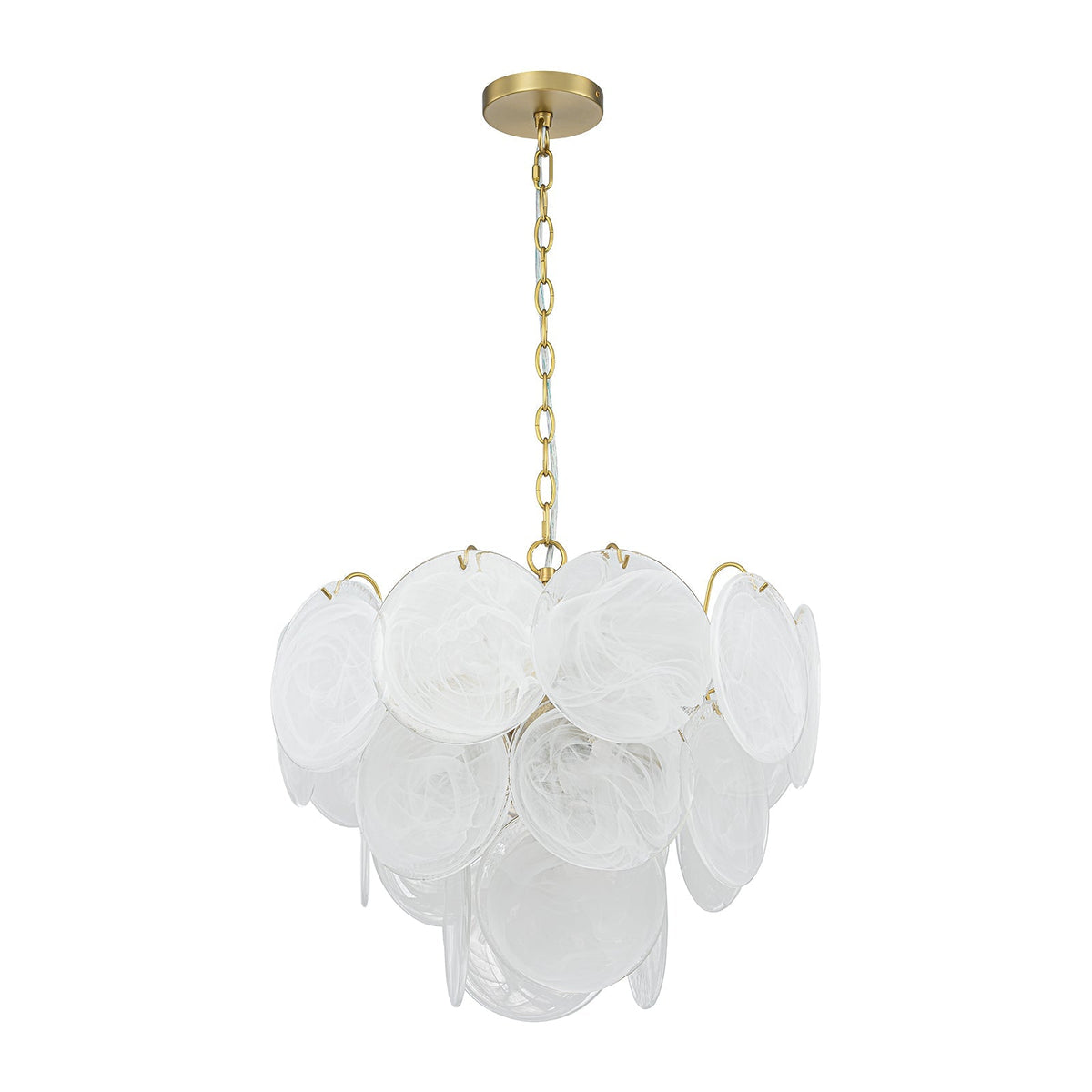 Glam Brass Opal Swirl Glass Round Tiered Chandelier