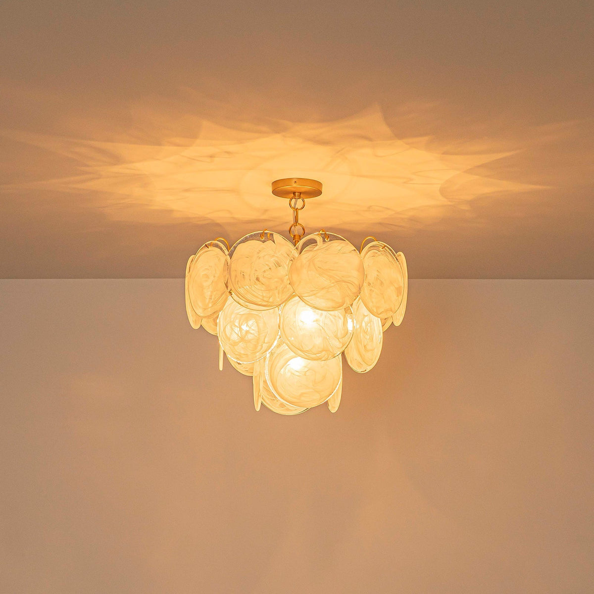 Glam Brass Opal Swirl Glass Round Tiered Chandelier