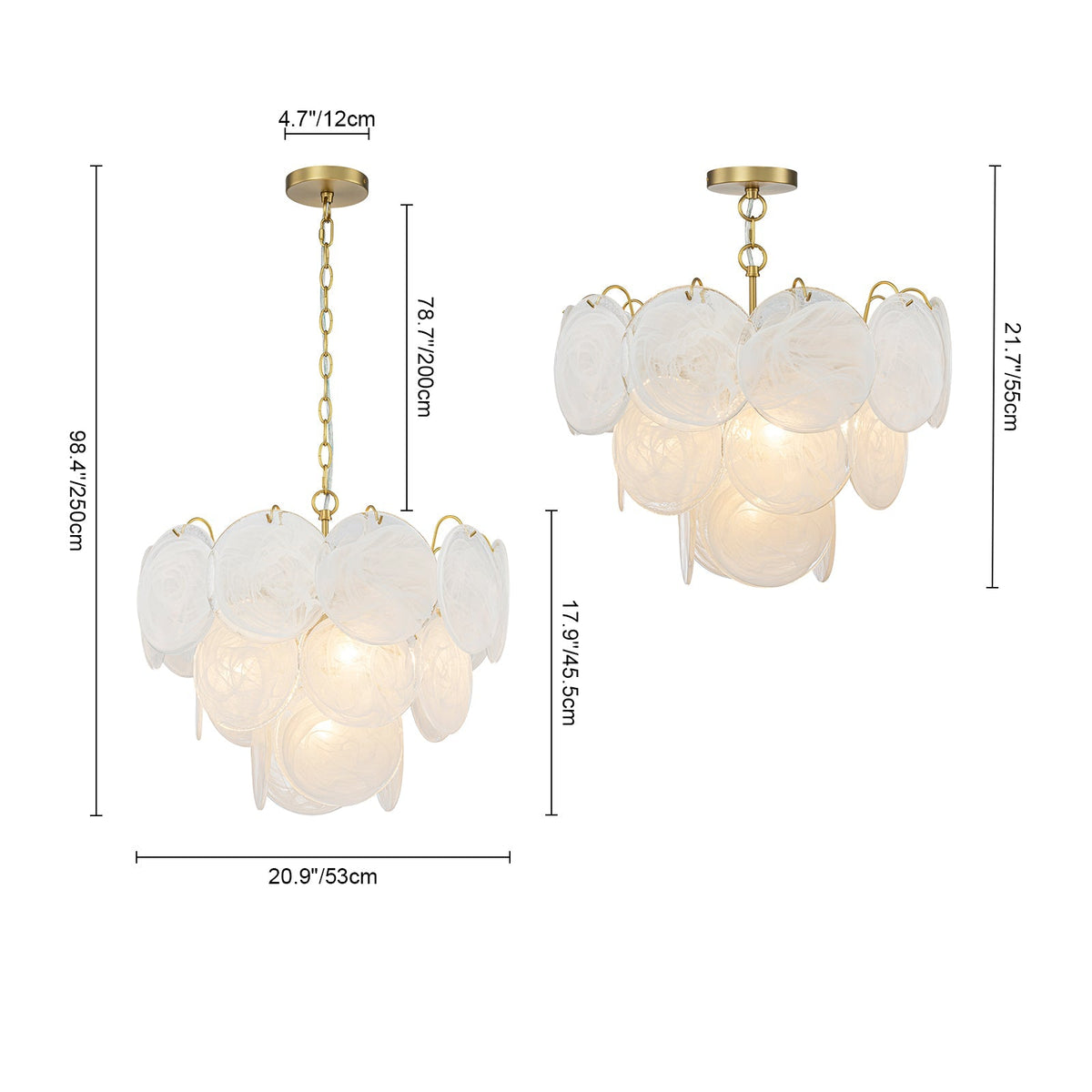 Glam Brass Opal Swirl Glass Round Tiered Chandelier
