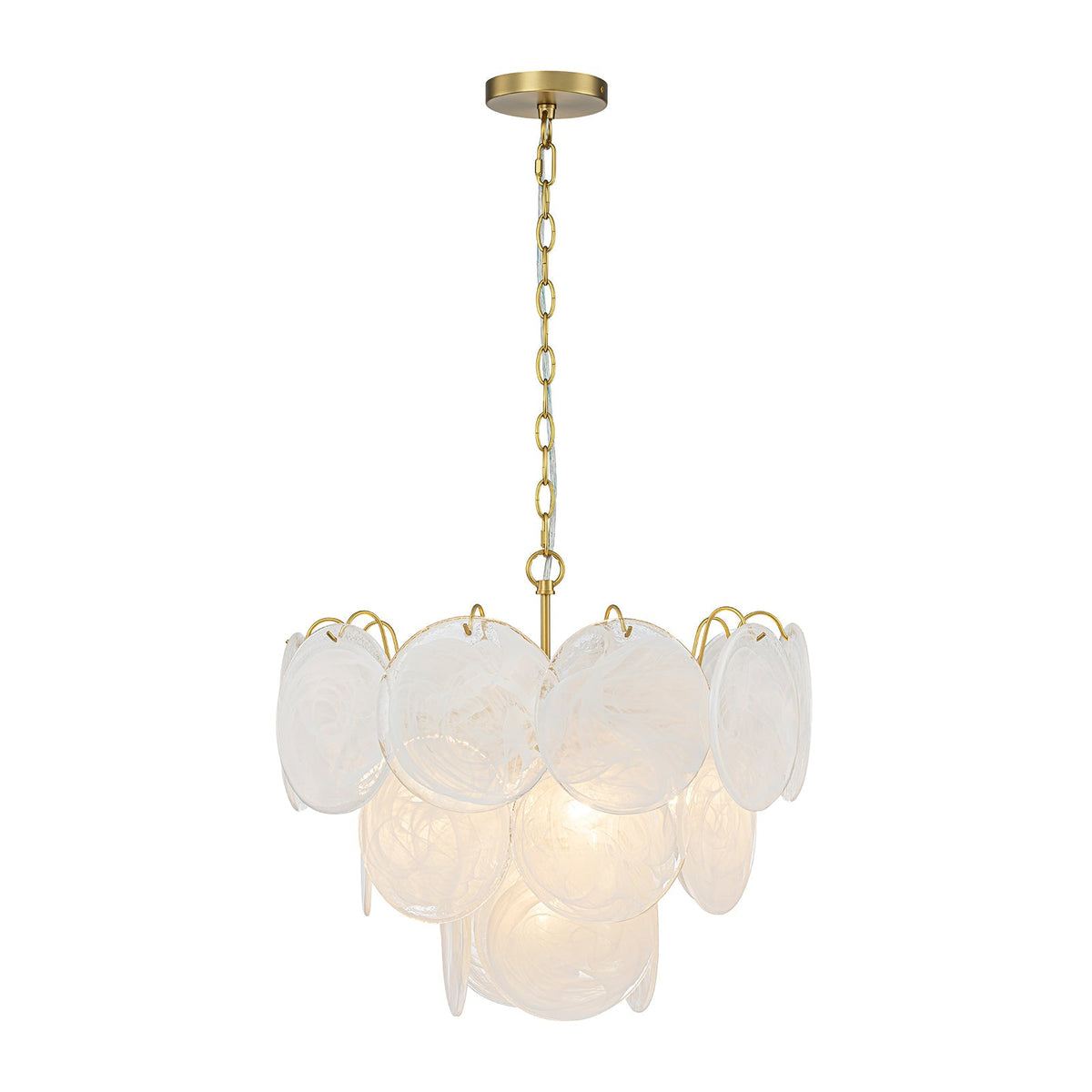 Glam Brass Opal Swirl Glass Round Tiered Chandelier