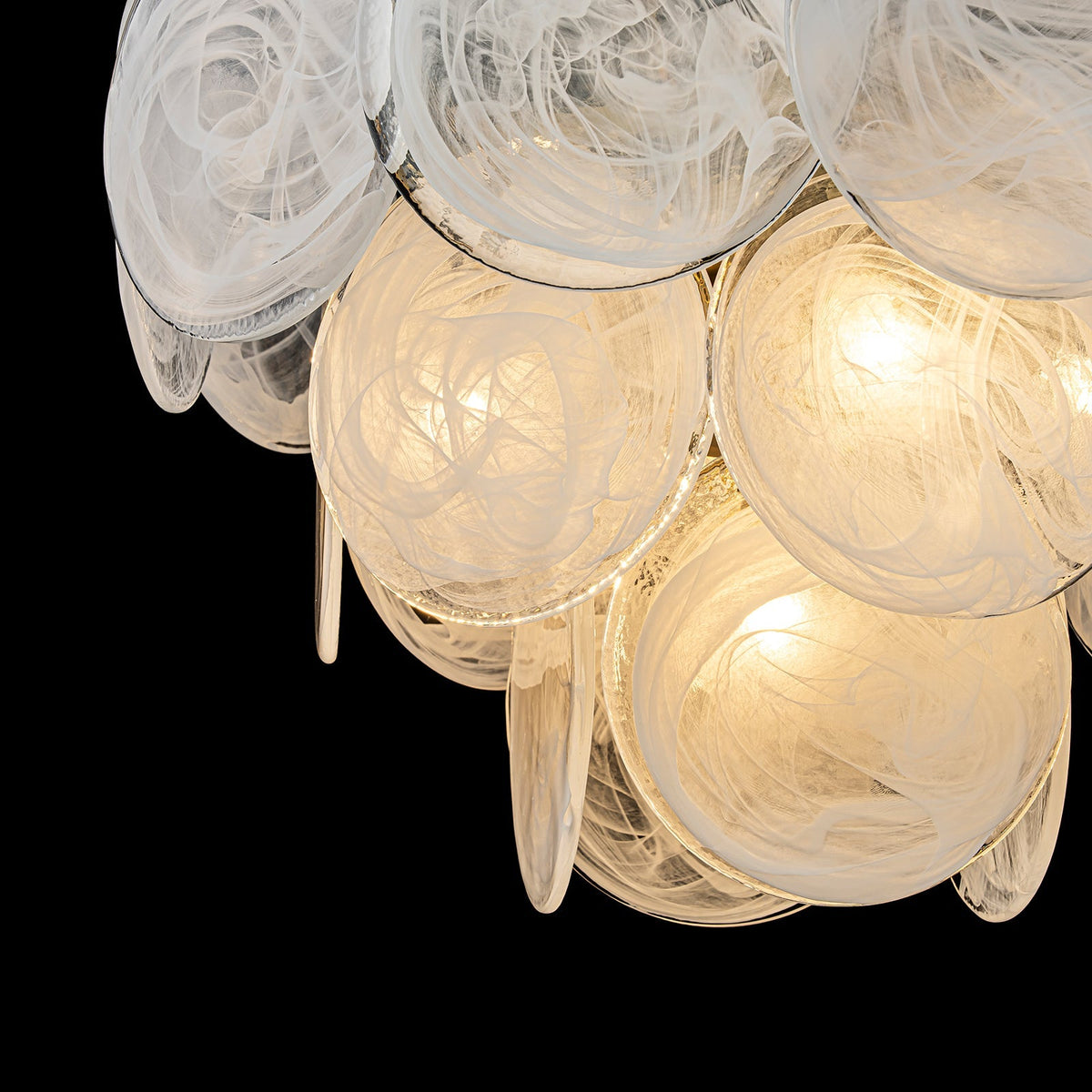 Glam Brass Opal Swirl Glass Round Tiered Chandelier