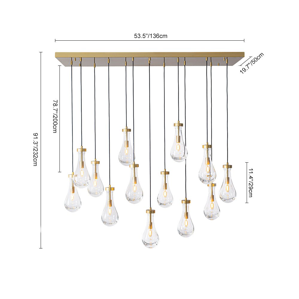 Glam Cluster 13-Light Teardrop Glass Linear Island Pendant
