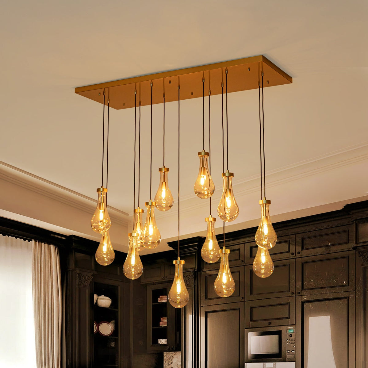 Glam Cluster 13-Light Teardrop Glass Linear Island Pendant