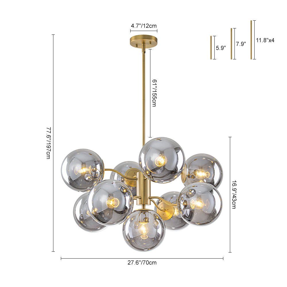 Glam Dark Pearl Smoked Glass Globe Bubble Sputnik Chandelier